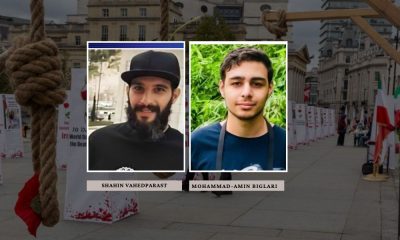 Wrede executie en ophanging van twee moedige demonstranten, Shahin Vahedparast en Mohammad-Amin Biglari